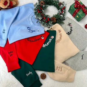 Custom Mama Christmas Sweatshirt With Kids’ Names on Sleeve, Personalized Embroidered Gift