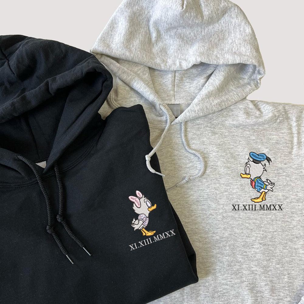 Custom Embroidered Sweatshirts For Couples, Custom Matching Couple Sweatshirt, Cartoon Cute Ducks Couples Embroidered Crewneck Sweater