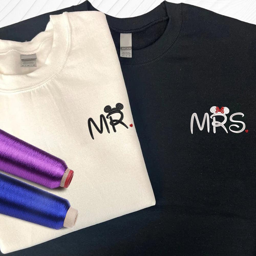 Custom Mr and Mrs Cartoon Inspired Embroidered Couples Matching Embroidered Sweatshirt Hoodies
