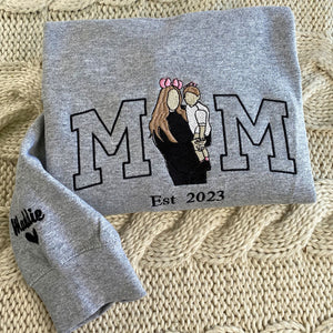 Mama Sweatshirt with Portrait From Photo, Personalized Portrait from Photo Hoodie, Picture Sweatshirt For Mom and Daughter