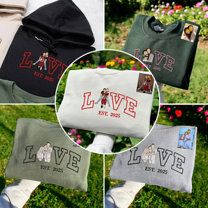 Custom Couple Photo Sweatshirt with LOVE Embroidery – Anniversary & Valentine’s Gift