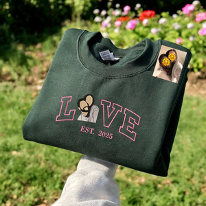 Custom Couple Photo Sweatshirt with LOVE Embroidery – Anniversary & Valentine’s Gift