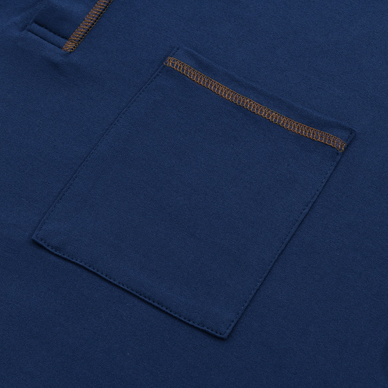 Men's Casual Colorblock Henley Collar Cotton Short Sleeve T-Shirt