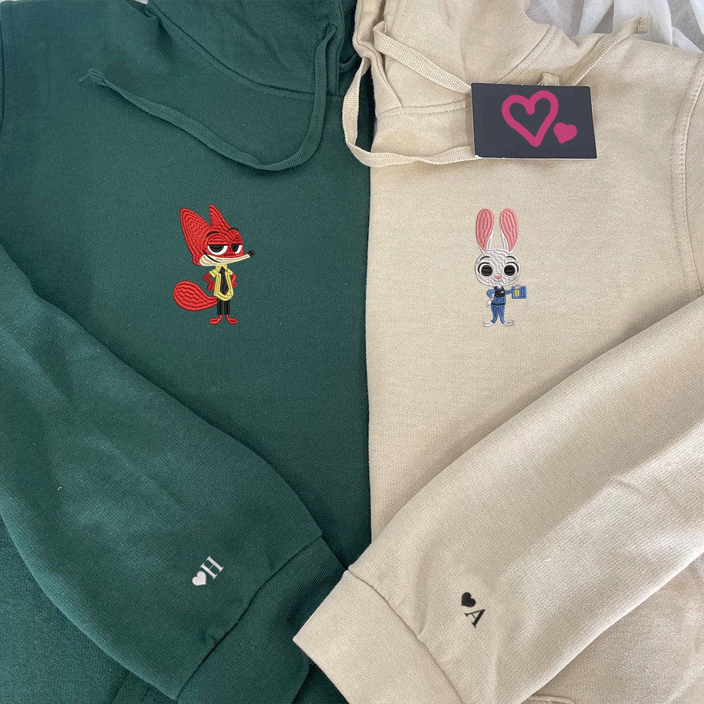 Custom Embroidered Hoodies For Couples, Personalized Couple Hoodies, His Her Hoodies, Cute Cartoon Fox Couples Embroidered Hoodie