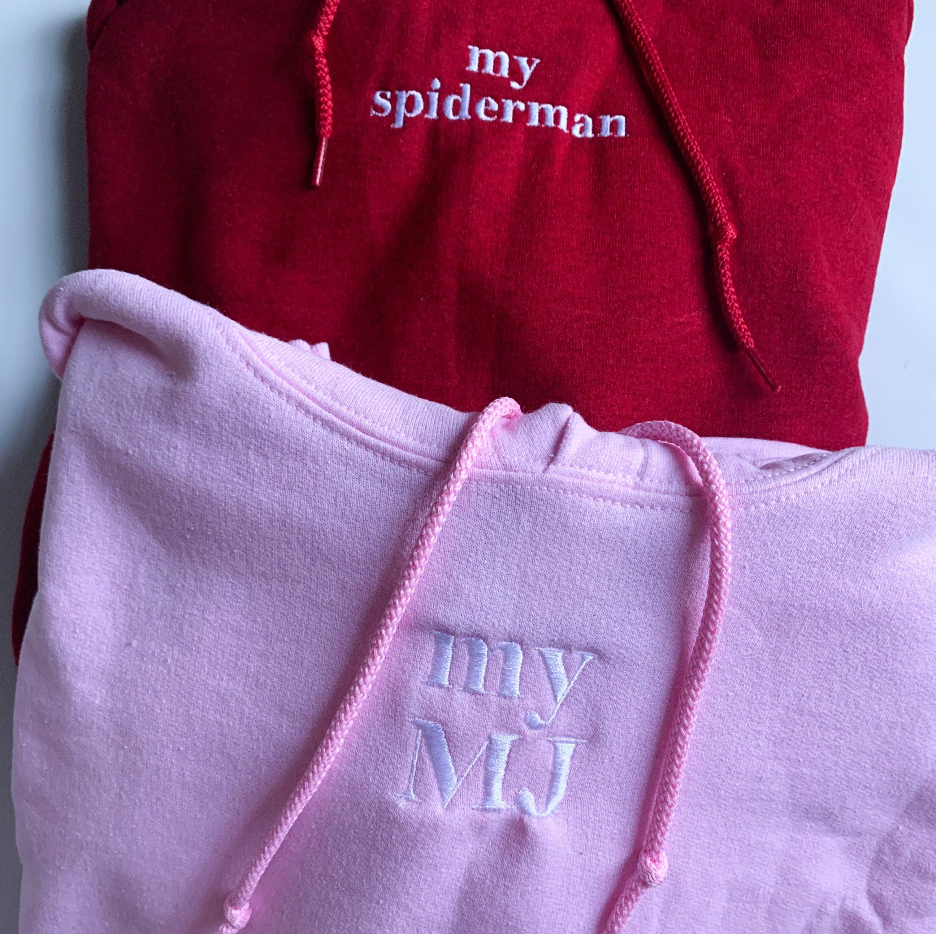 Custom My Spiderman My MJ Embroidered Matching Set Couple Sweatshirt Hoodies