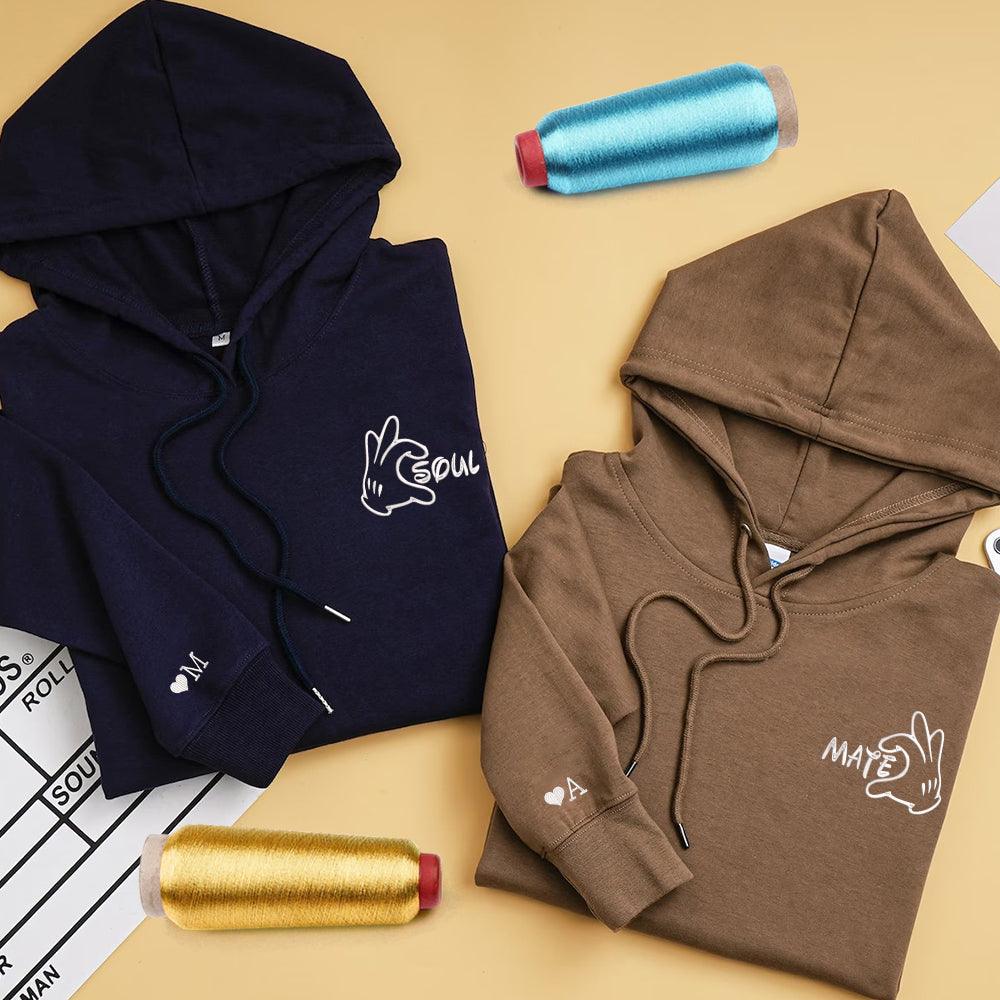 Custom Soulmate Cartoon Inspired Embroidered Couples Matching Embroidered Sweatshirt Hoodies