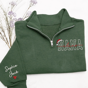 Personalized Nana Claus Embroidered Quarter Zip Sweatshirt – Custom Christmas Gift For Grandma