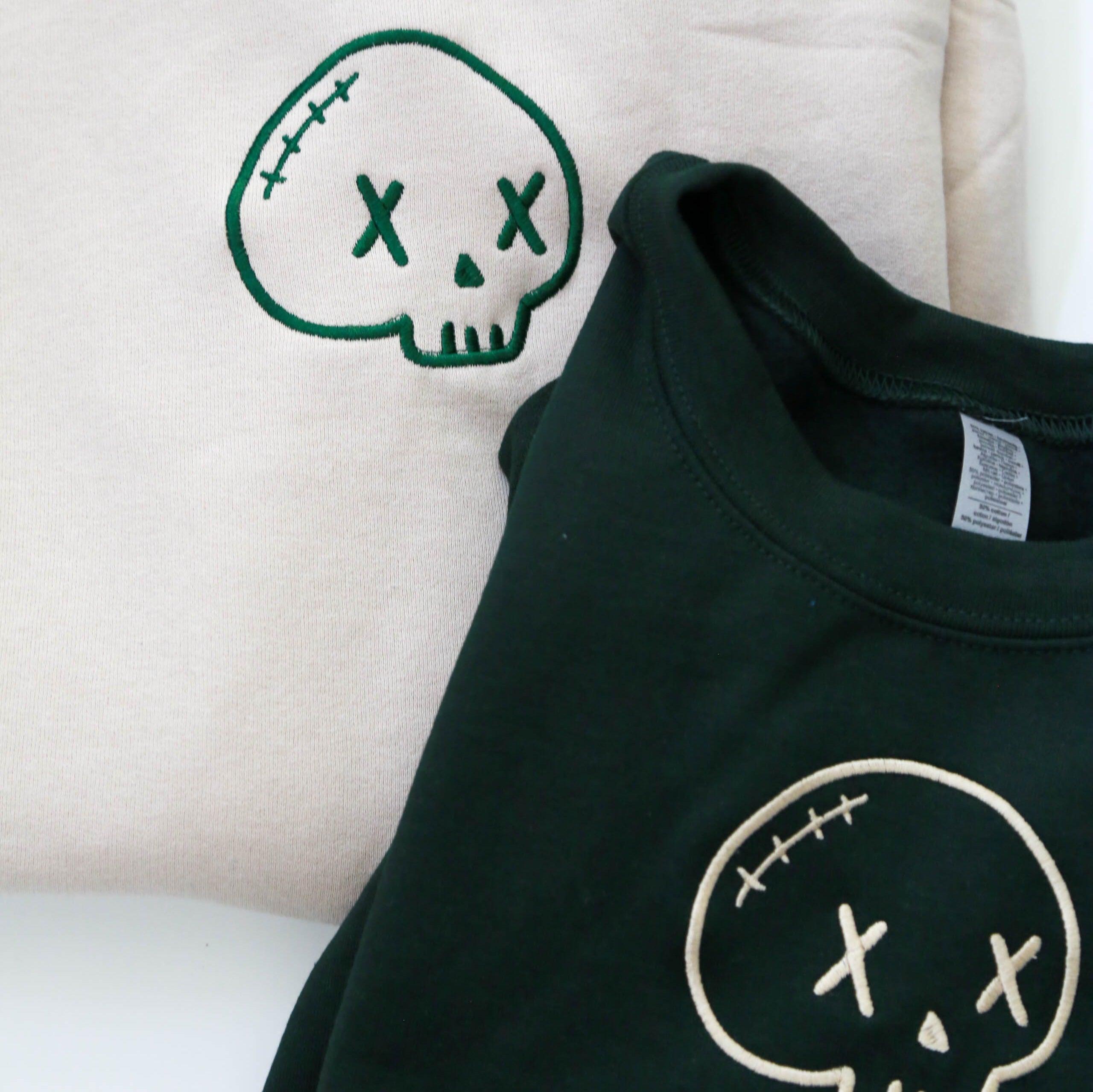 Custom Skull Embroidered Matching Set Couple Sweatshirt Hoodies