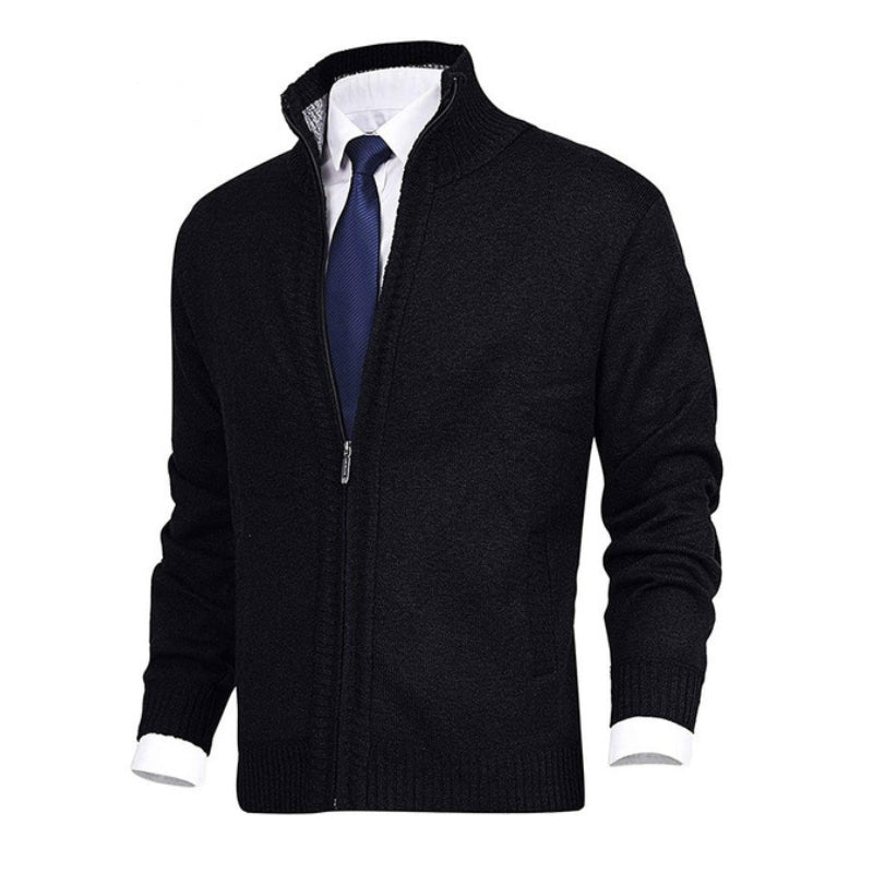 Men's Solid Color Stand Collar Cardigan Sweater