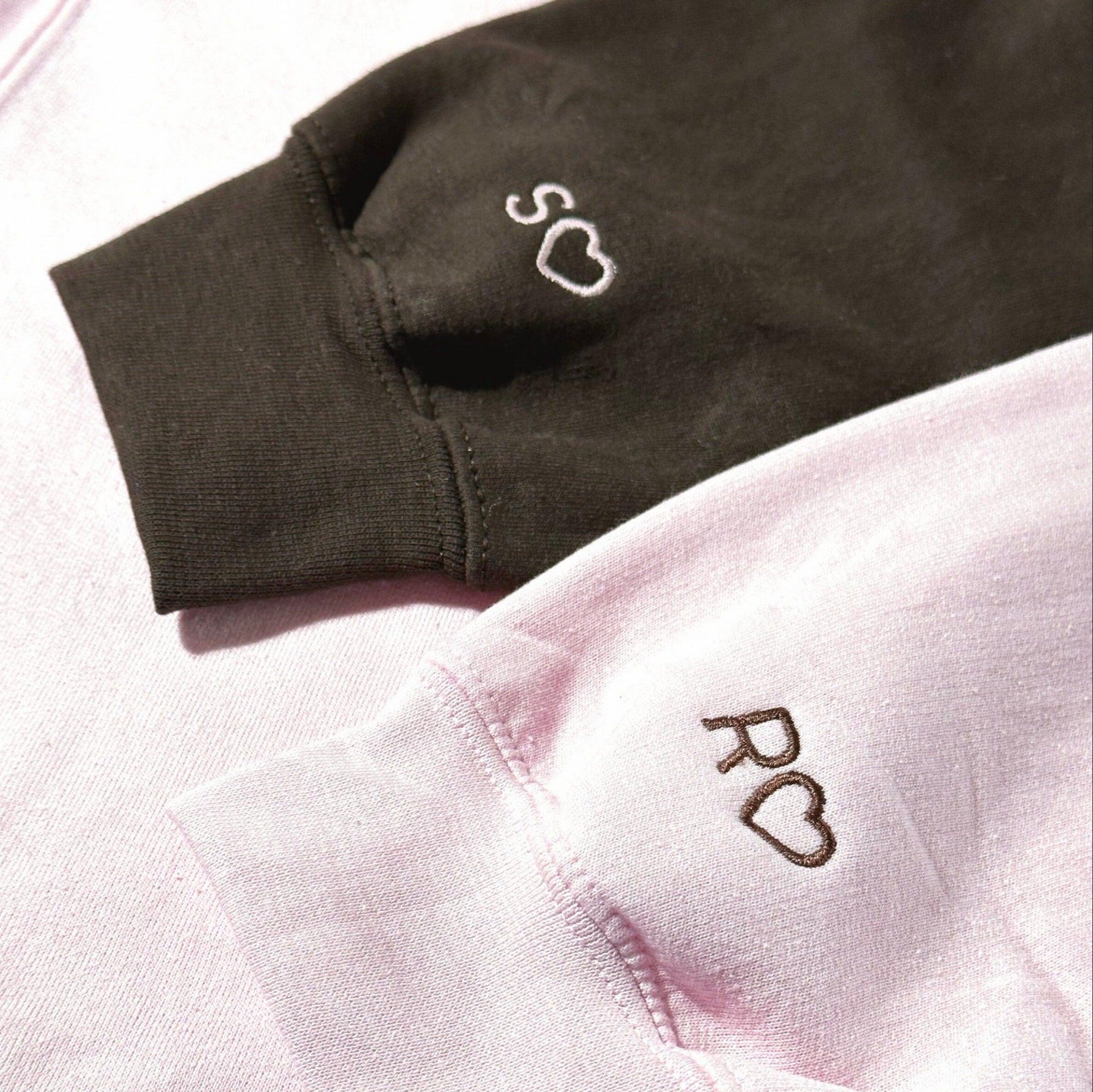 Personalized Anniversary Date Roman Numeral Custom Embroidered Initial Heart Couple Hoodies