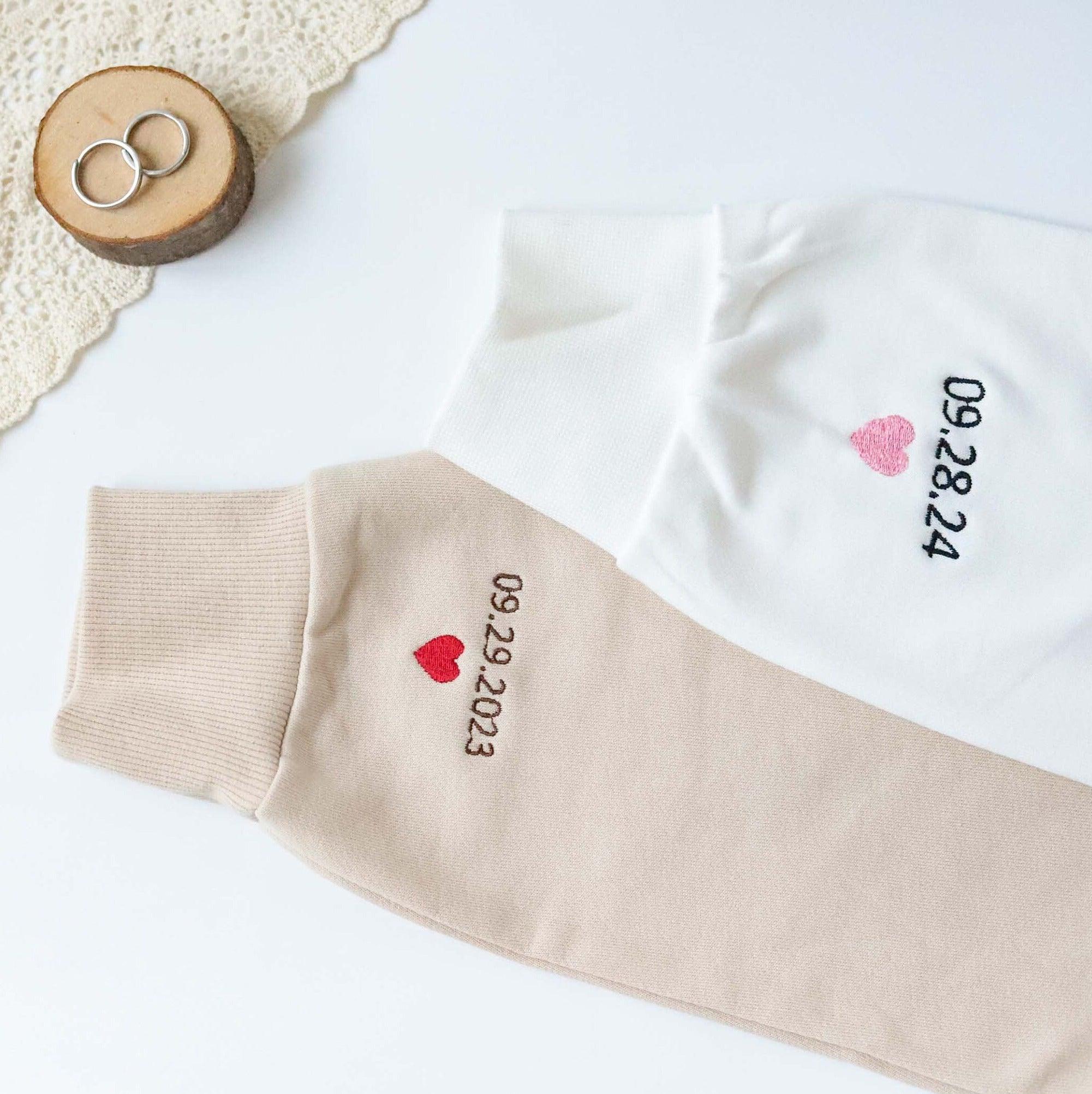 Custom Embroidered Sweatshirts For Couples, Custom Embroidered Funny Cartoon Anniversary Date Matching Couples Embroidered Sweatshirts