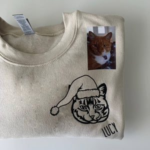 Custom Christmas Pet Portrait Embroidered Sweatshirt