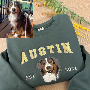 Personalized Embroidered Pet Face and Name Est Sweatshirt Keepsake Gift for Pet Lovers