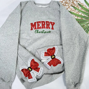 Custom Merry Christmas Bow Side Sweatshirt – Personalized Holiday Pullover