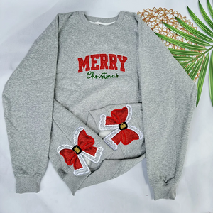 Custom Merry Christmas Bow Side Sweatshirt – Personalized Holiday Pullover