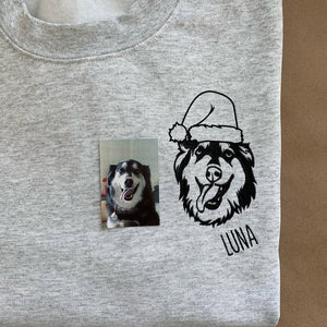 Custom Christmas Pet Portrait Embroidered Sweatshirt
