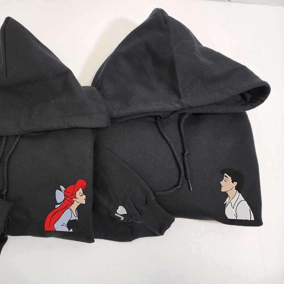 Custom Embroidered Sweatshirts For Couples, Cartoon Prince x Princess Couples Matching Embroidered Sweatshirt, Anniversary Couples Matching Sweater