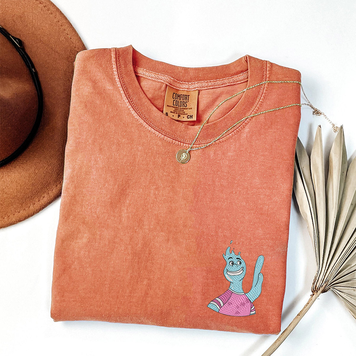 Adorable Fire vs Water Cartoon Couple Embroidered Matching T-shirts