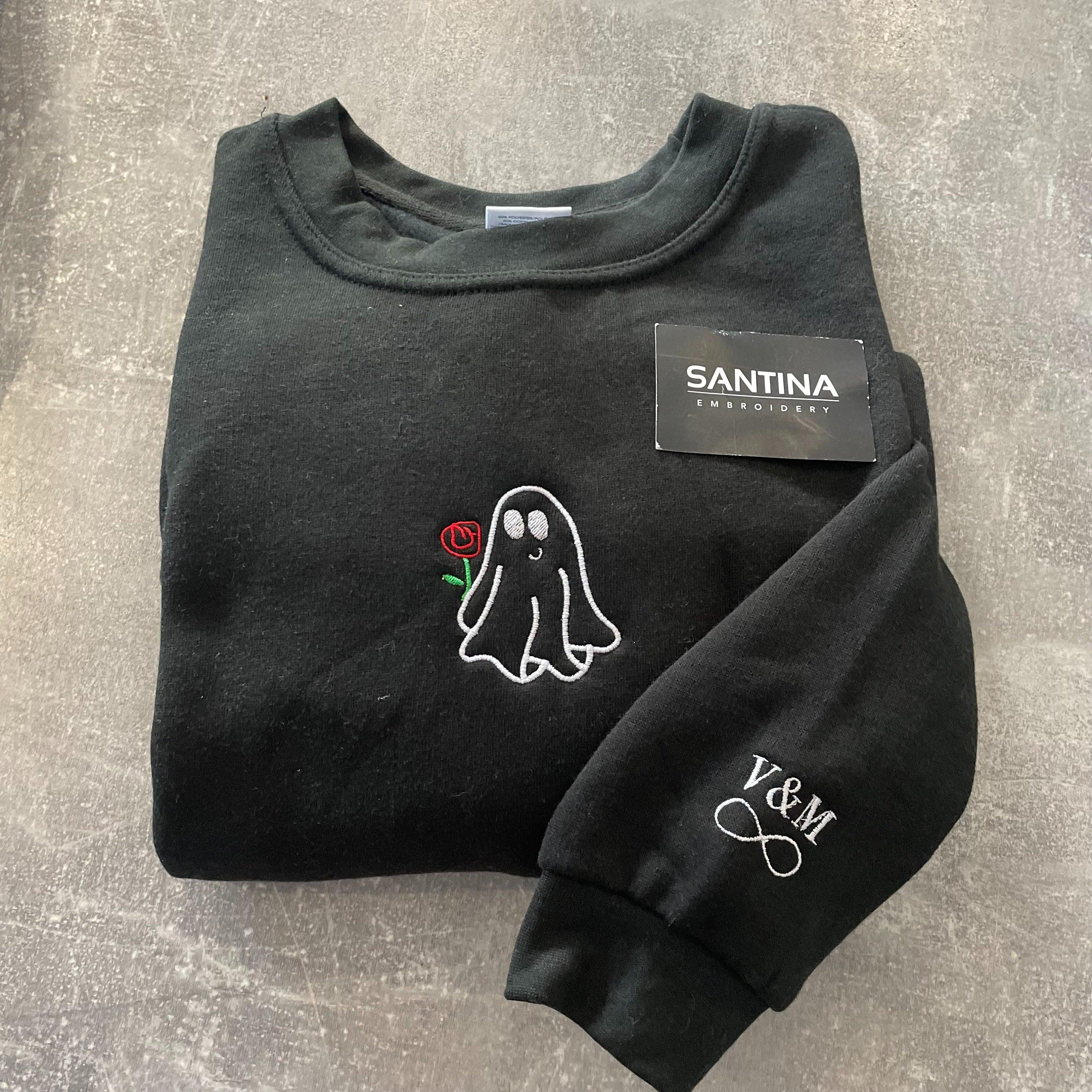 Custom Embroidered Halloween Sweatshirts For Couples, Halloween Couples Ghost Embroidered Sweatshirt, Ghost Spooky Couples Season Sweater