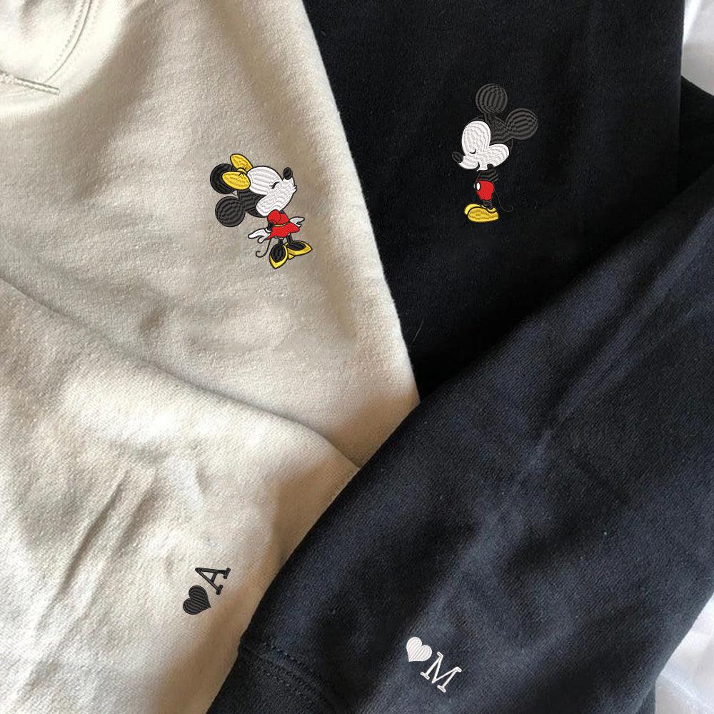Custom Embroidered Hoodies For Couples, Custom Matching Couple Hoodie, Cartoon Mouse In Love Couples Embroidered Hoodie