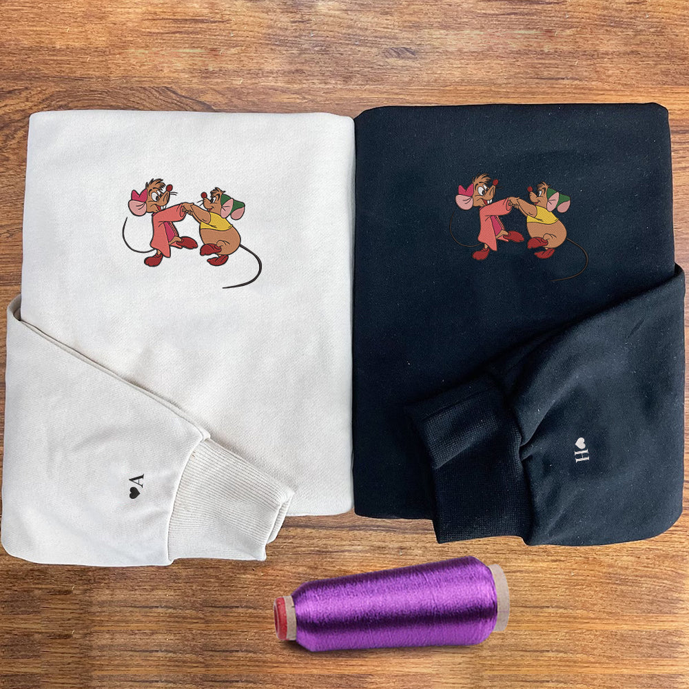 Custom Embroidered Sweatshirts For Couples, Custom Matching Couple Sweatshirt, Cute Cartoon Mouse Couples Embroidered Crewneck Sweater