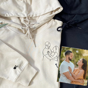 Custom Embroidered Photo Hoodie, Personalized Couple Portrait Sweatshirt, Unique Couple Hoodie Gift - mymatchhoodie