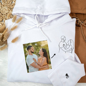 Custom Embroidered Photo Hoodie, Personalized Couple Portrait Sweatshirt, Unique Couple Hoodie Gift - mymatchhoodie