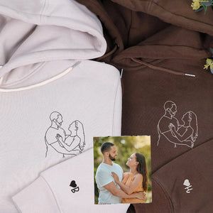 Custom Embroidered Photo Hoodie, Personalized Couple Portrait Sweatshirt, Unique Couple Hoodie Gift - mymatchhoodie