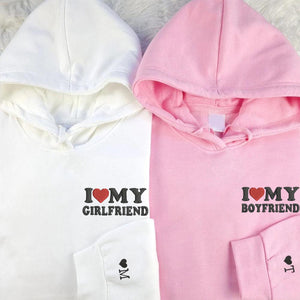 Custom Embroidered I Love My Boyfriend/ Girlfriend Matching Hoodies for Couples - mymatchhoodie