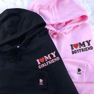 Custom Embroidered I Love My Boyfriend/ Girlfriend Matching Hoodies for Couples - mymatchhoodie