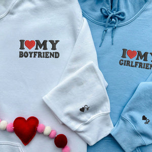 Custom Embroidered I Love My Boyfriend/ Girlfriend Matching Hoodies for Couples - mymatchhoodie