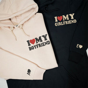 Custom Embroidered I Love My Boyfriend/ Girlfriend Matching Hoodies for Couples - mymatchhoodie