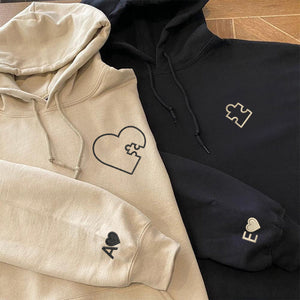 Custom Embroidered You Complete Me Heart Puzzle Matching Hoodies for Couples - mymatchhoodie
