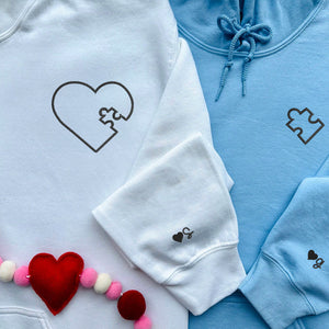 Custom Embroidered You Complete Me Heart Puzzle Matching Hoodies for Couples - mymatchhoodie