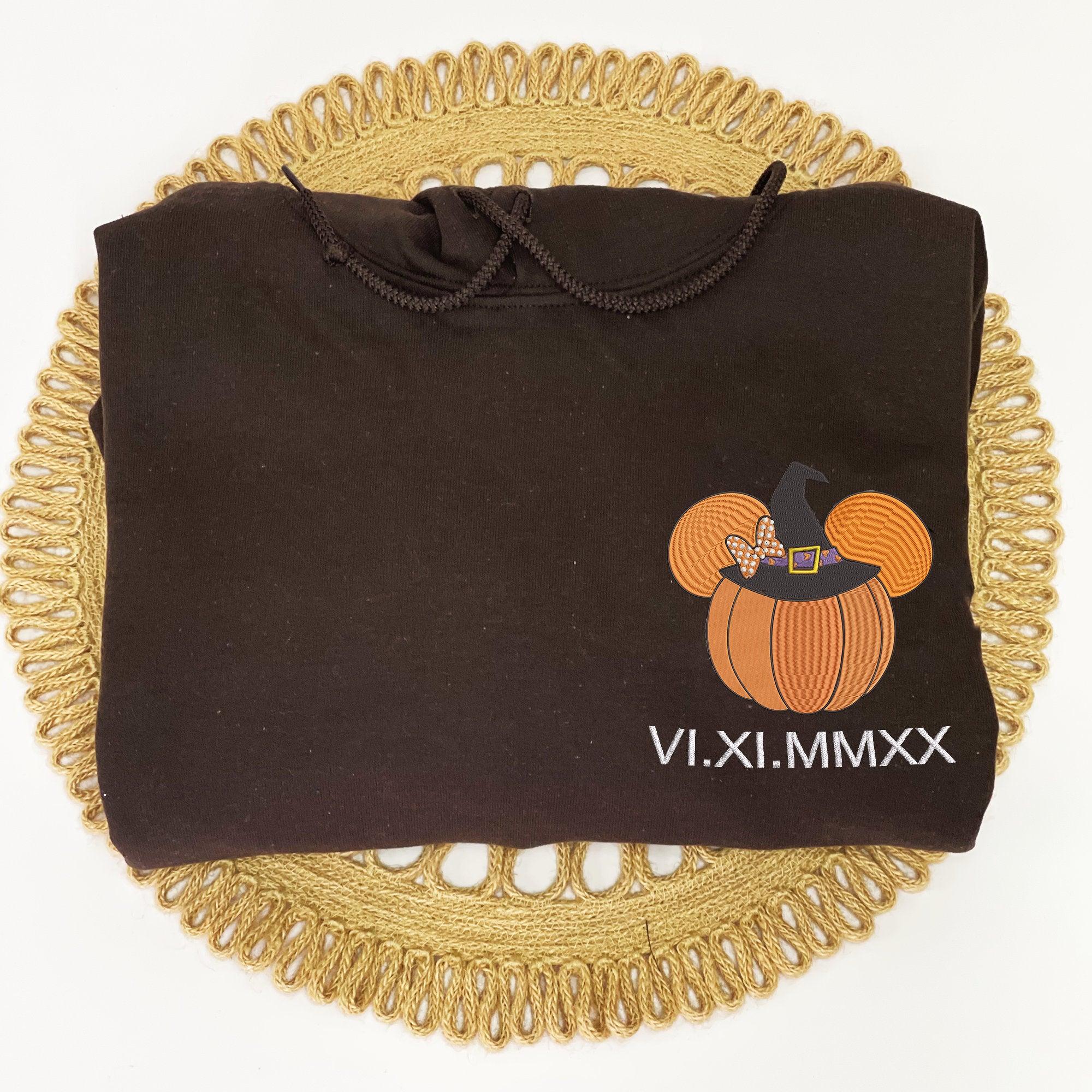 Custom Embroidered Halloweeen Sweatshirts For Couples, Custom Matching Couple Hoodies, Spooky Mouse Pumpkin Roman Numeral Date Sweatshirt