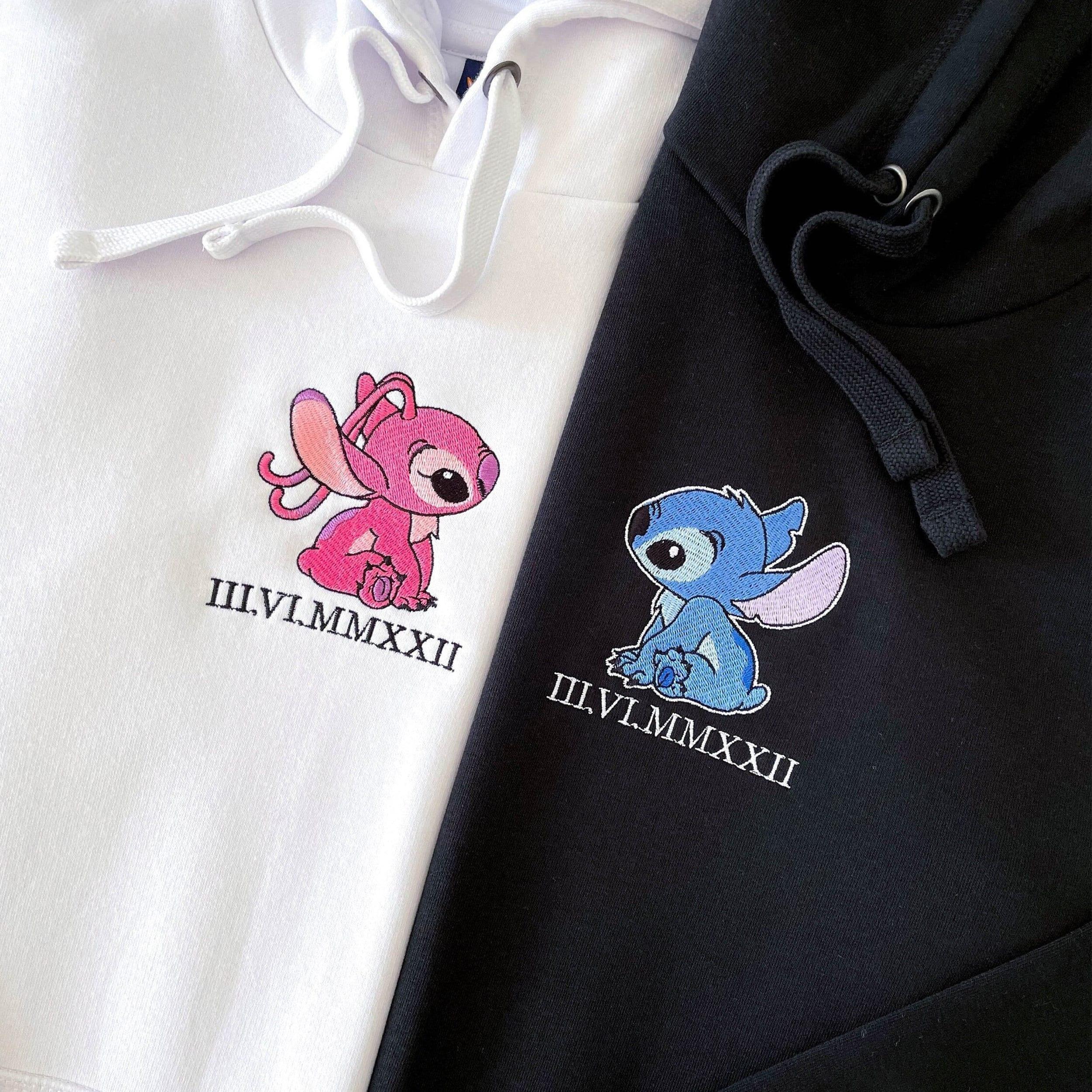 Custom Couples Hoodie, Personalized Roman Numeral Date Hoodie With Cute Alien Embroidery