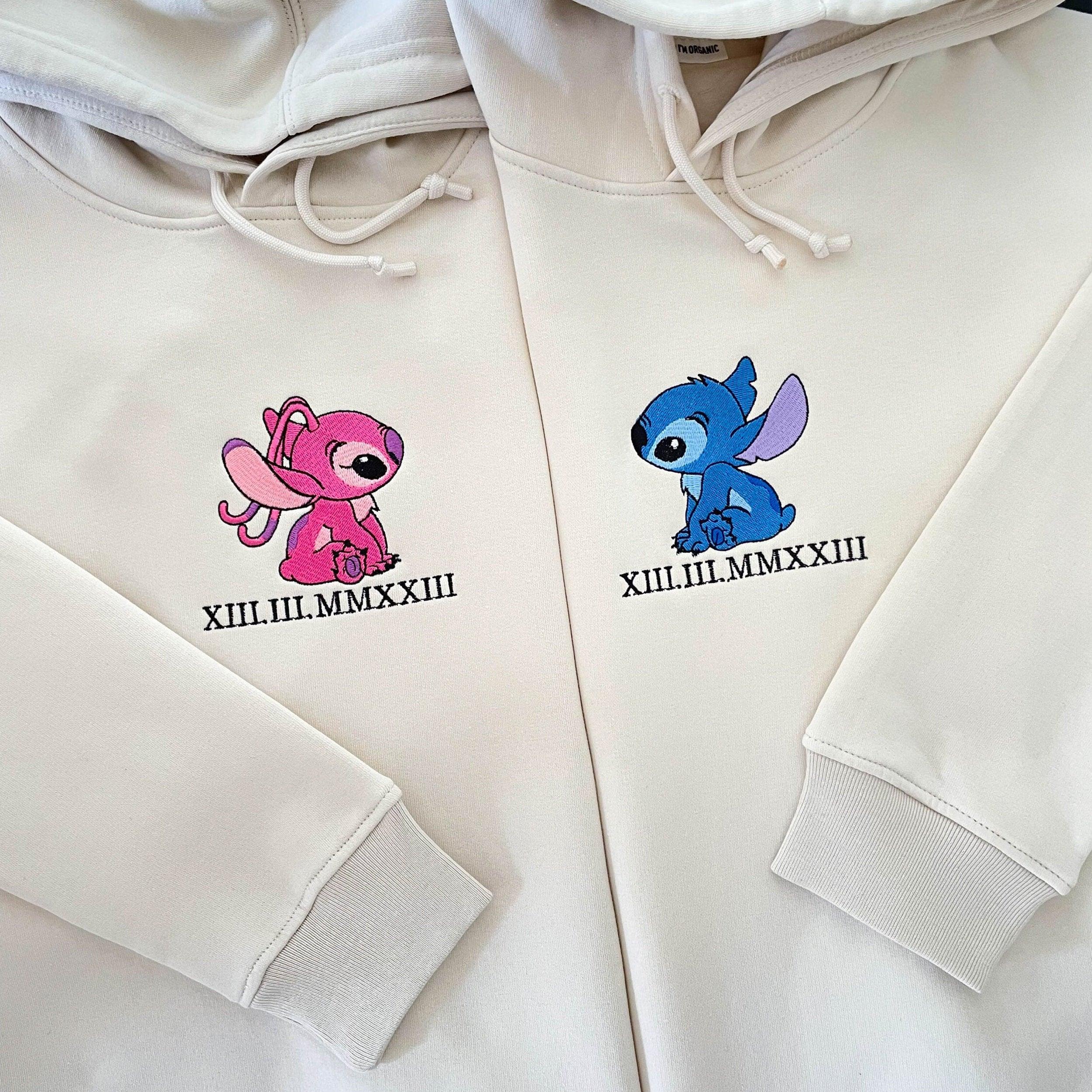 Custom Couples Hoodie, Personalized Roman Numeral Date Hoodie With Cute Alien Embroidery