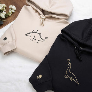 Custom Dinosaurs Embroidered Matching Set Couple Sweatshirt Hoodies - mymatchhoodie