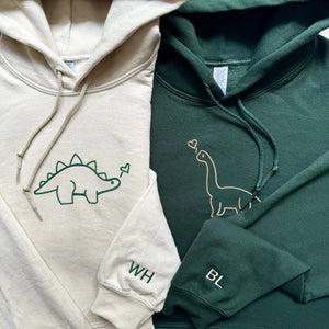 Custom Dinosaurs Embroidered Matching Set Couple Sweatshirt Hoodies - mymatchhoodie