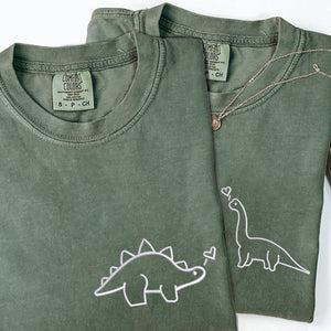 Custom Dinosaurs Embroidered Matching Set T-shirts for Couples