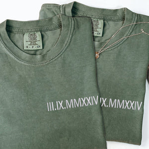 Custom Embroidered Anniversary Date Embroidered Roman Numeral Matching T-shirts for Couples