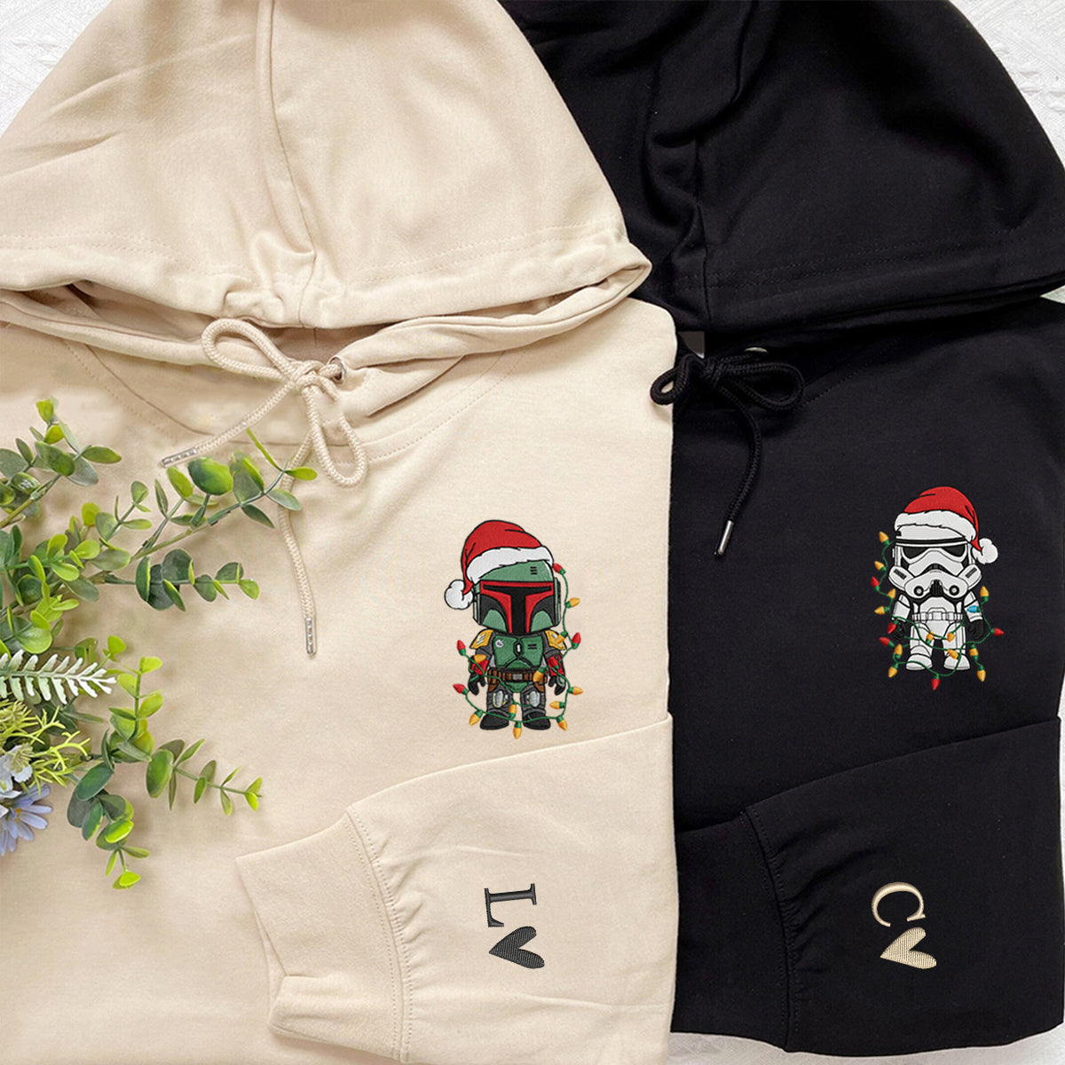 Custom Embroidered Armored Space Duo Christmas Sweatshirt, Cozy Holiday Hoodie Matching for Couples