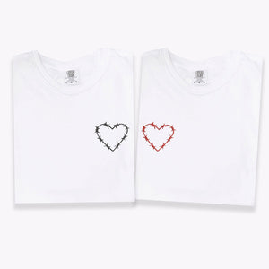 Custom Embroidered Barbwire Heart Matching T-shirts for Couples