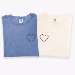 Custom Embroidered Barbwire Heart Matching T-shirts for Couples