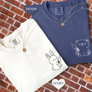 Custom Embroidered Bear and Rabbit Matching T-shirts for Couples
