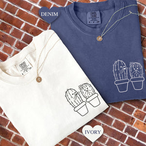 Custom Embroidered Cactus Matching T-shirts for Couples