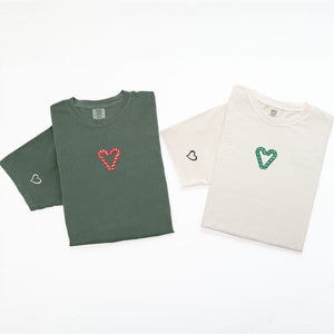 Custom Embroidered Candy Cane Matching T-shirts for Couples