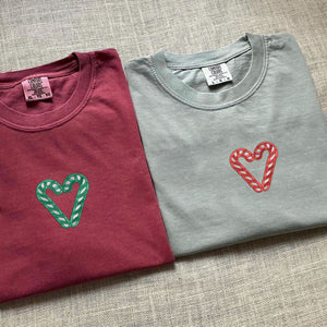 Custom Embroidered Candy Cane Matching T-shirts for Couples