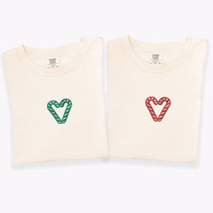 Custom Embroidered Candy Cane Matching T-shirts for Couples
