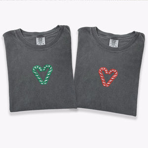 Custom Embroidered Candy Cane Matching T-shirts for Couples